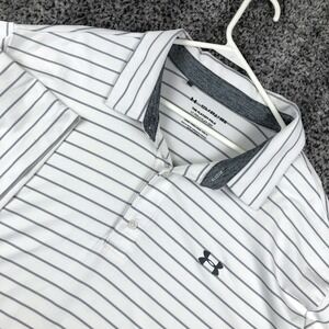 Under Armour Shirt Mens 3XL White Striped Short Sleeve Playoff Golf Polo Stretch